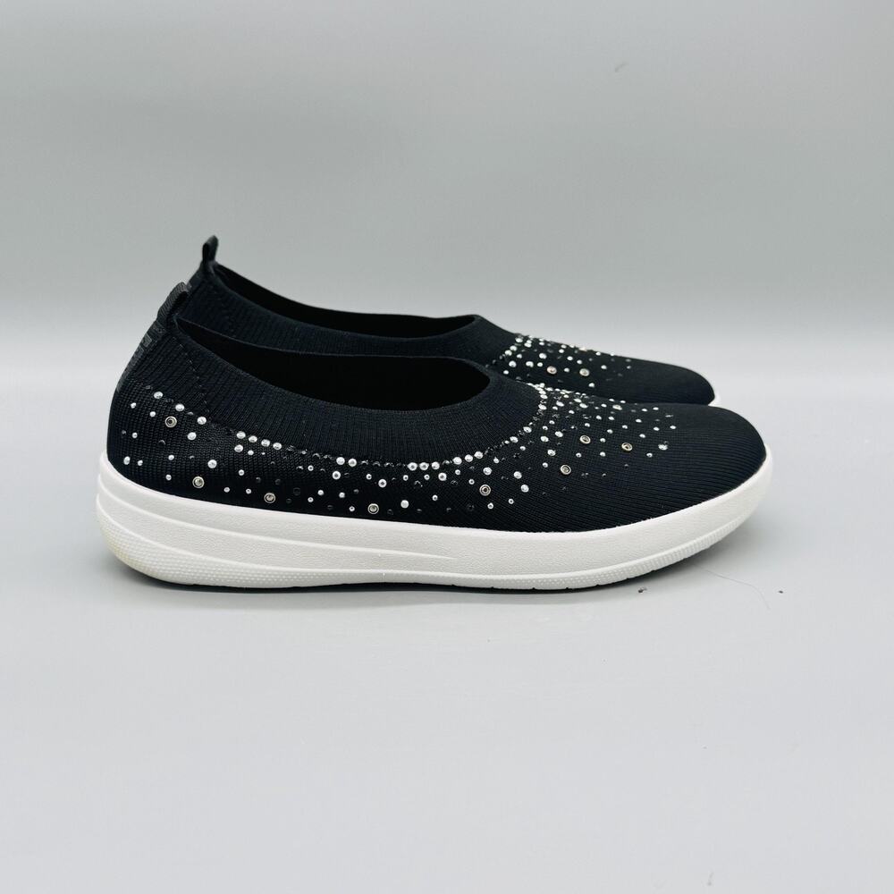 FitFlop Shoes Women 8.5 Black Uberknit Crystal Ballerina Slip On Walking Sneaker
